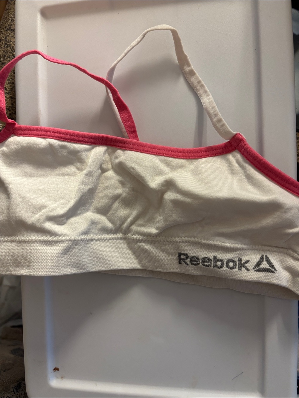 Reebok Girls White Sports Bralette with Pink Trim Small